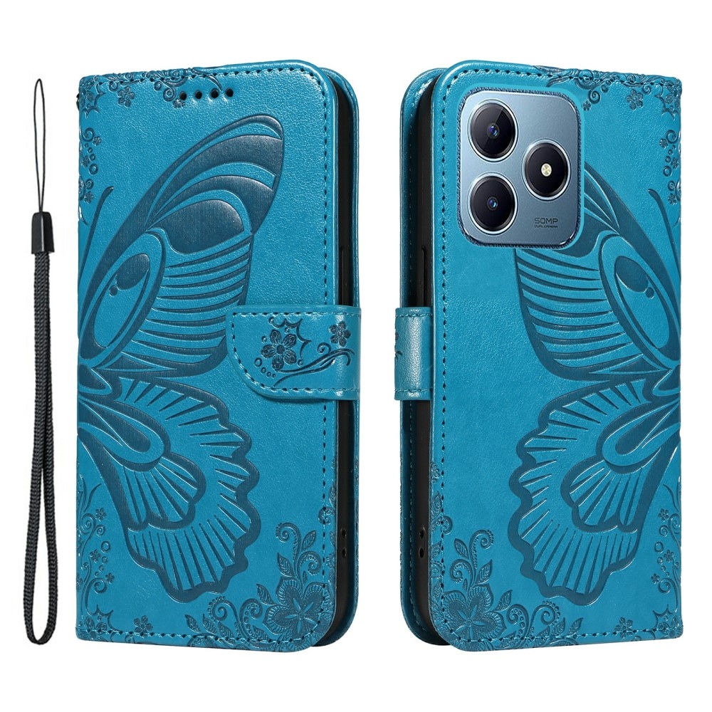 Virágos pillangó könyvtáska Realme C61/C63 készülékhez - kék