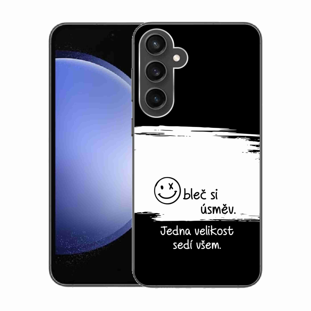 Gél borító mmCase Samsung Galaxy S23 FE készülékhez - vicces szöveg 8 fekete-fehér háttérrel