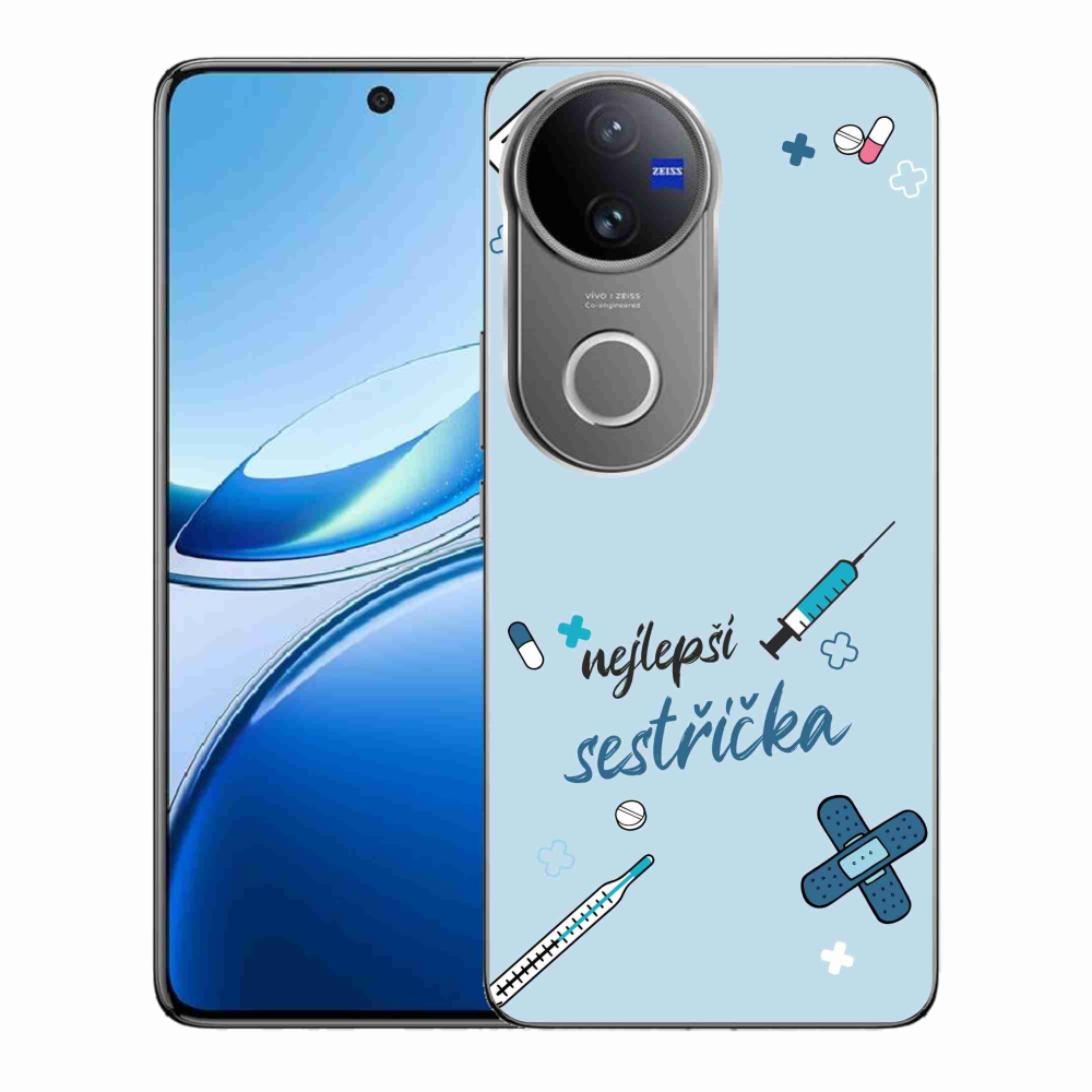 Gélburkolat mmCase a Vivo V50 5G-n - a legjobb kishúg kék háttérrel