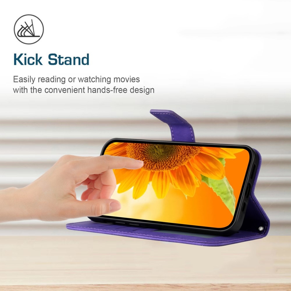 Napraforgó könyv tok Xiaomi Redmi Note 14 Pro-hoz - sötétlila