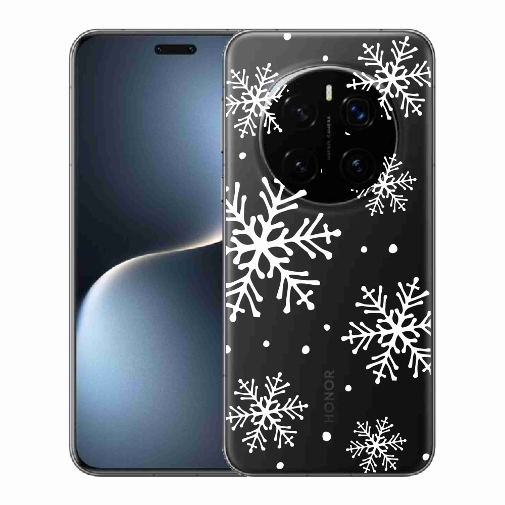 Zselés borítás mmCase a Honor Magic 7 Pro 5G készülékhez - fehér pelyhek átlátszó háttéren