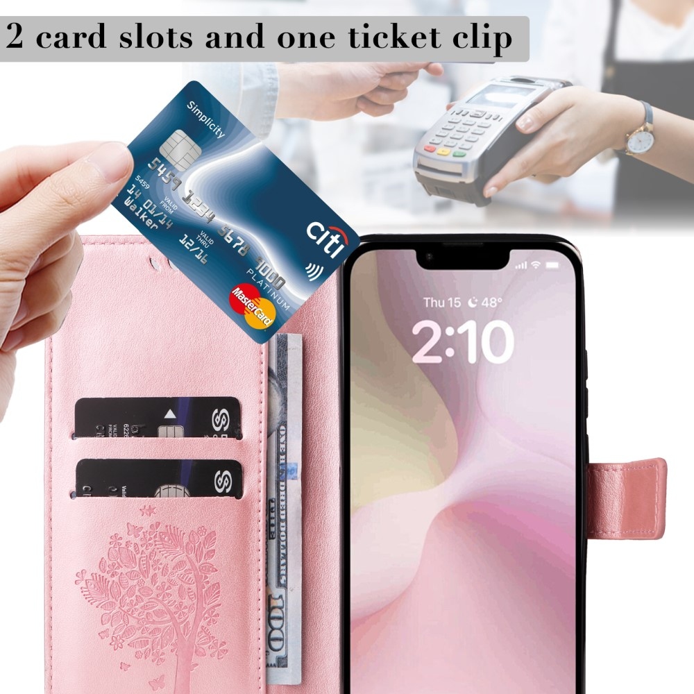 Fák könyvtáska iPhone 16e készülékhez - rózsaarany