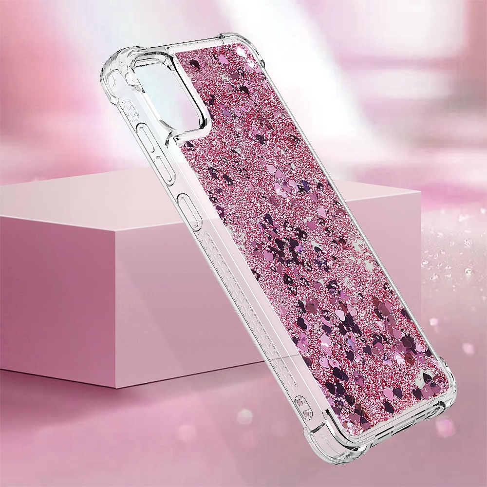 Csillogó homokóra zselés tok Samsung Galaxy A07 4G - rózsaarany/szív