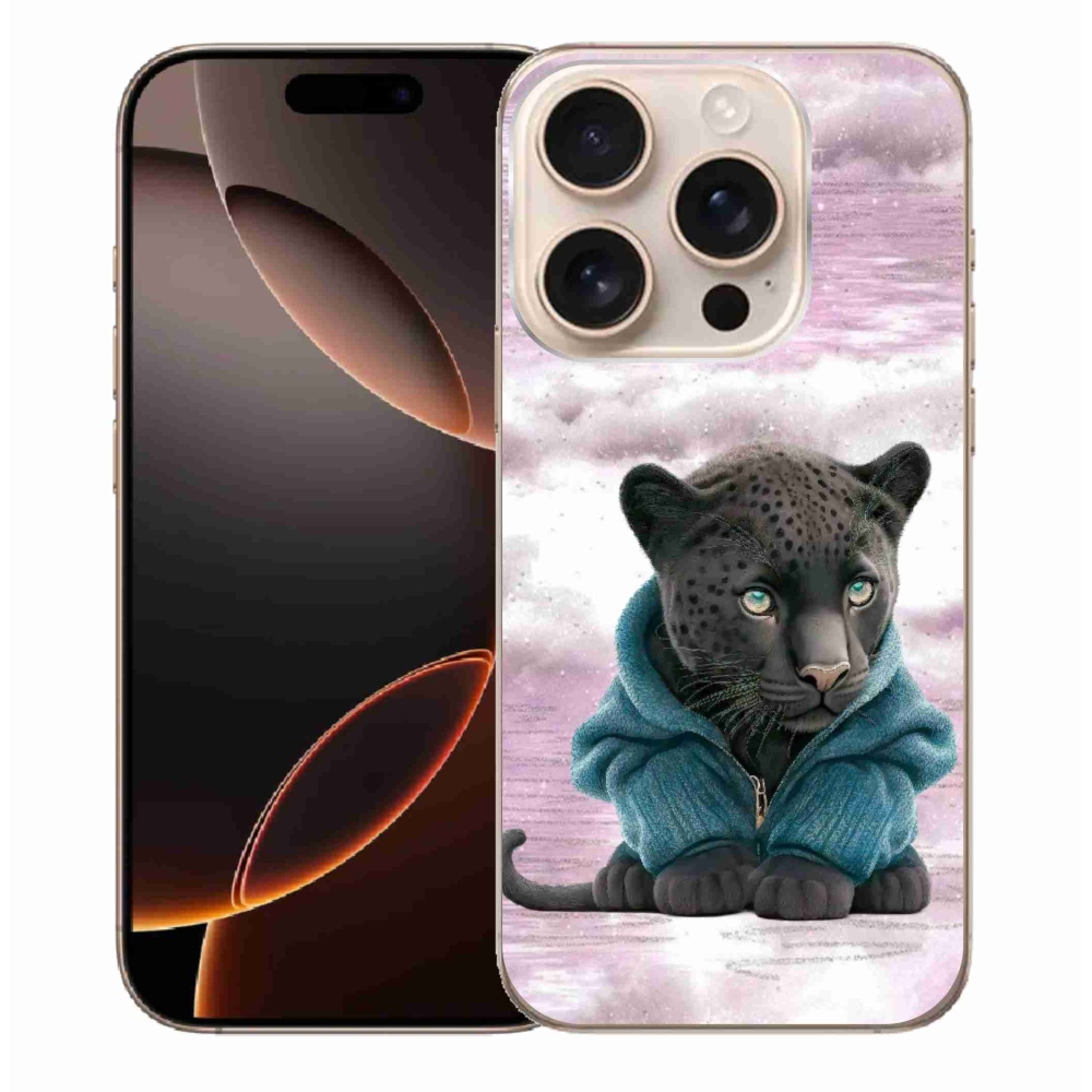 Zselés borítás mmCase iPhone 16 Pro Max készülékhez - fekete párduc pulóverben