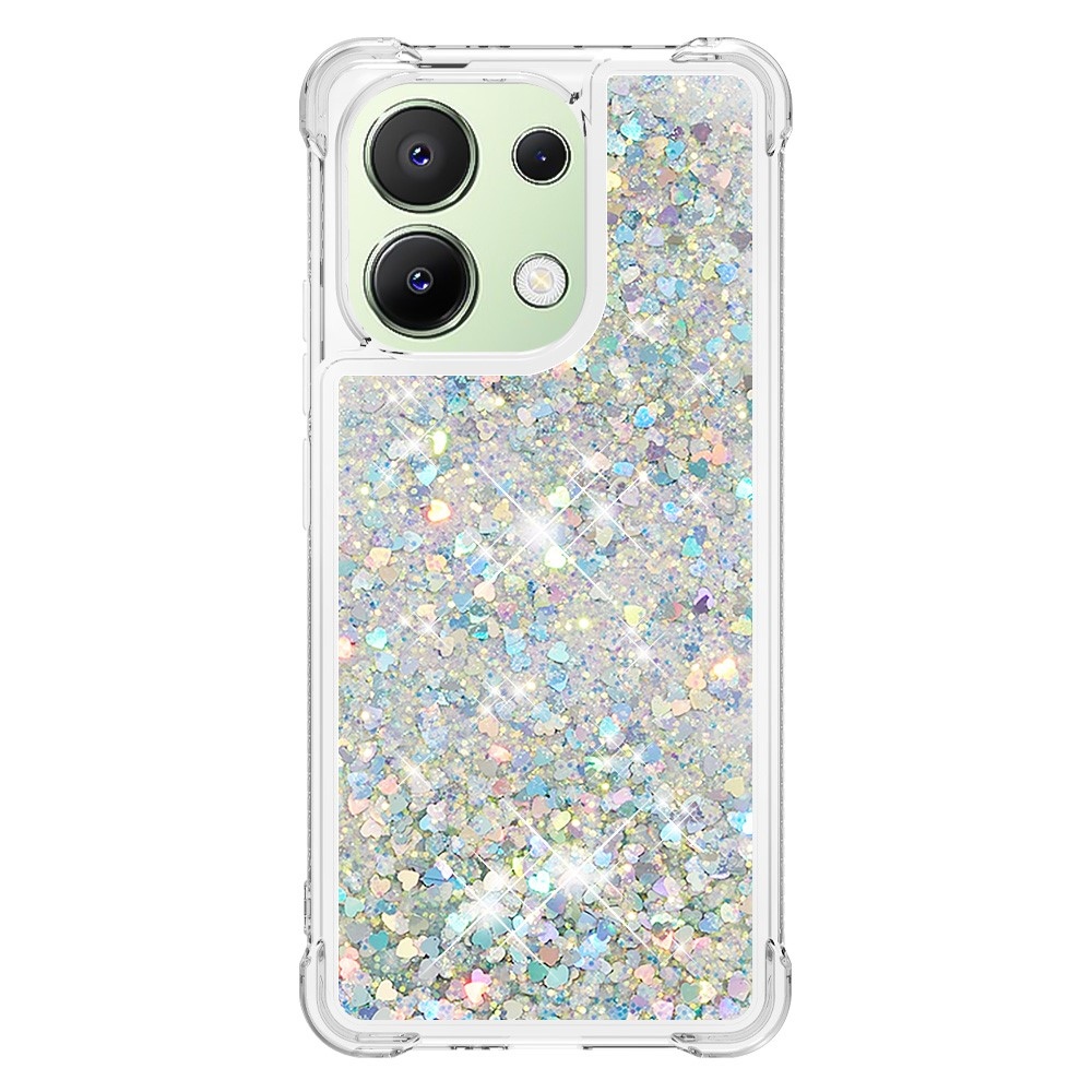 Glitter zselés homokóra tok Xiaomi Redmi Note 13-hoz - ezüst/szív
