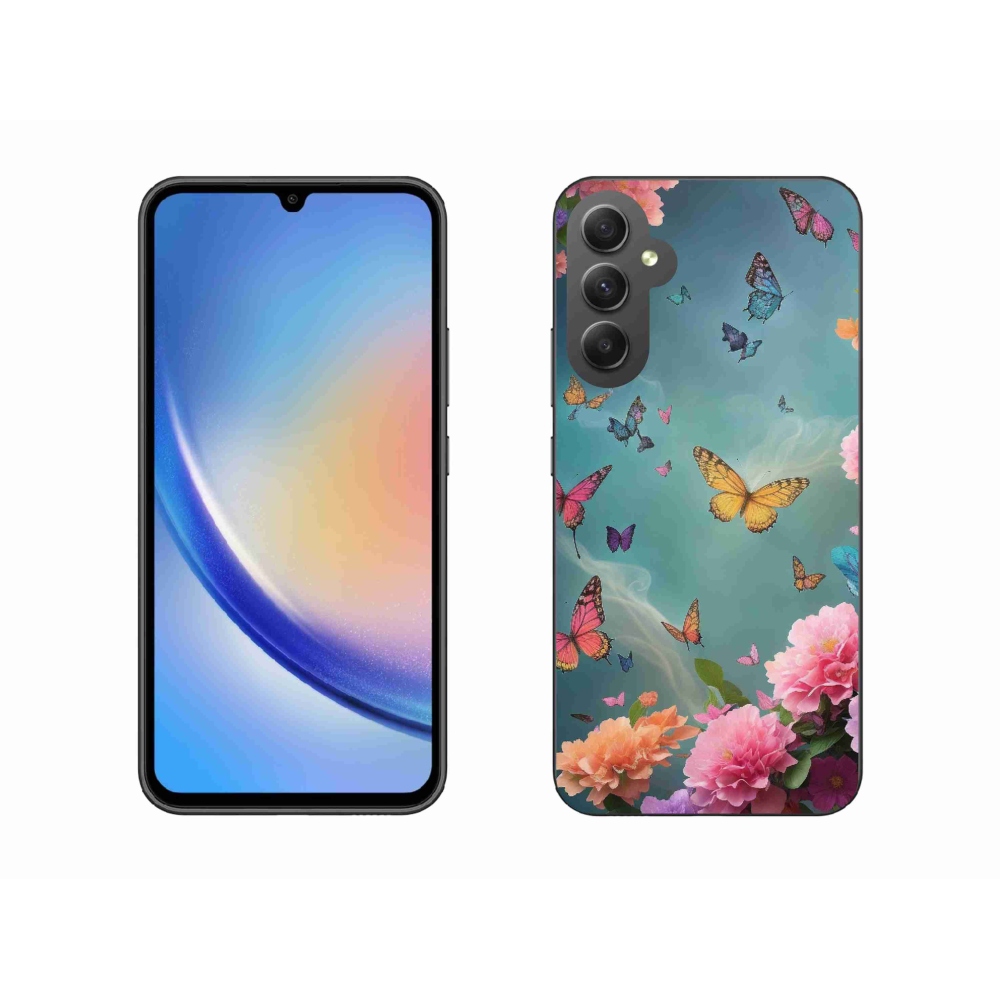 Gél borítás mmCase Samsung Galaxy A34 5G - színes virágok és pillangók