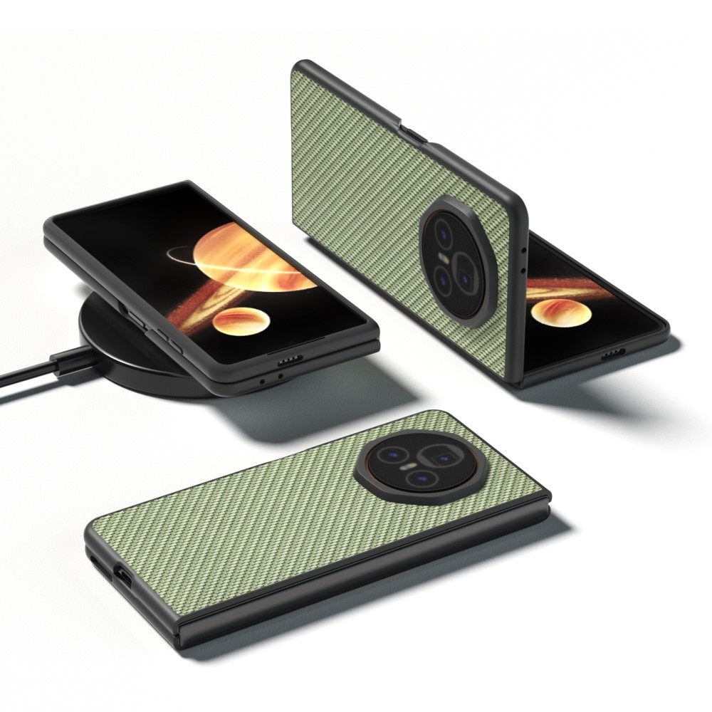 Szénszálas műanyag tok műbőrrel Honor Magic V3-hoz - zöld