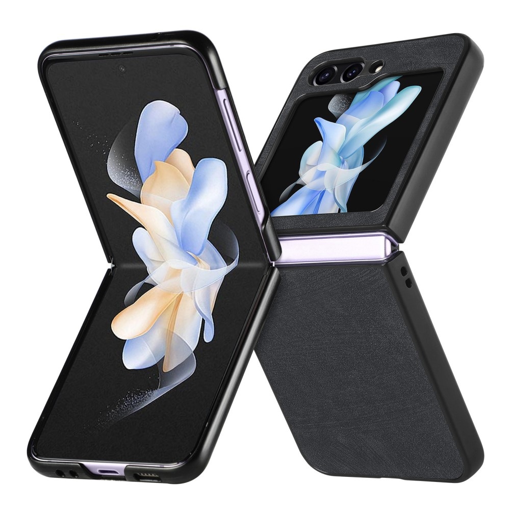 Vintage műanyag borítás műbőrrel Samsung Galaxy Z Flip6 5G készülékhez - fekete