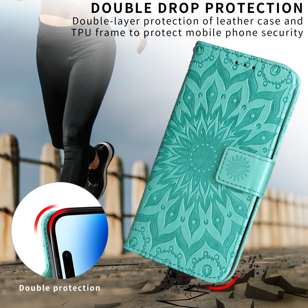 Napraforgó könyv tok Xiaomi Redmi 15C 4G/5G (173mm) - teáskék színben