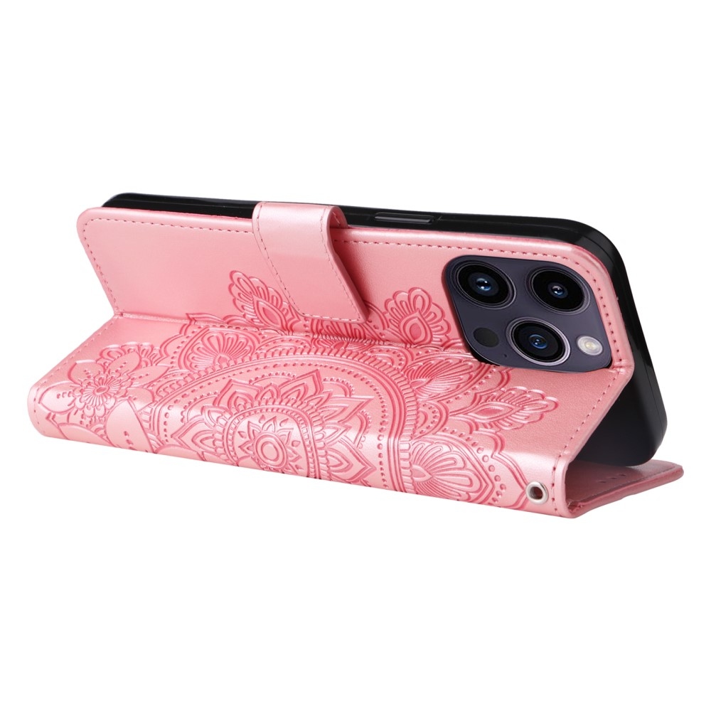 Mandala könyvtáska iPhone 15 Pro készülékhez - rózsaszín