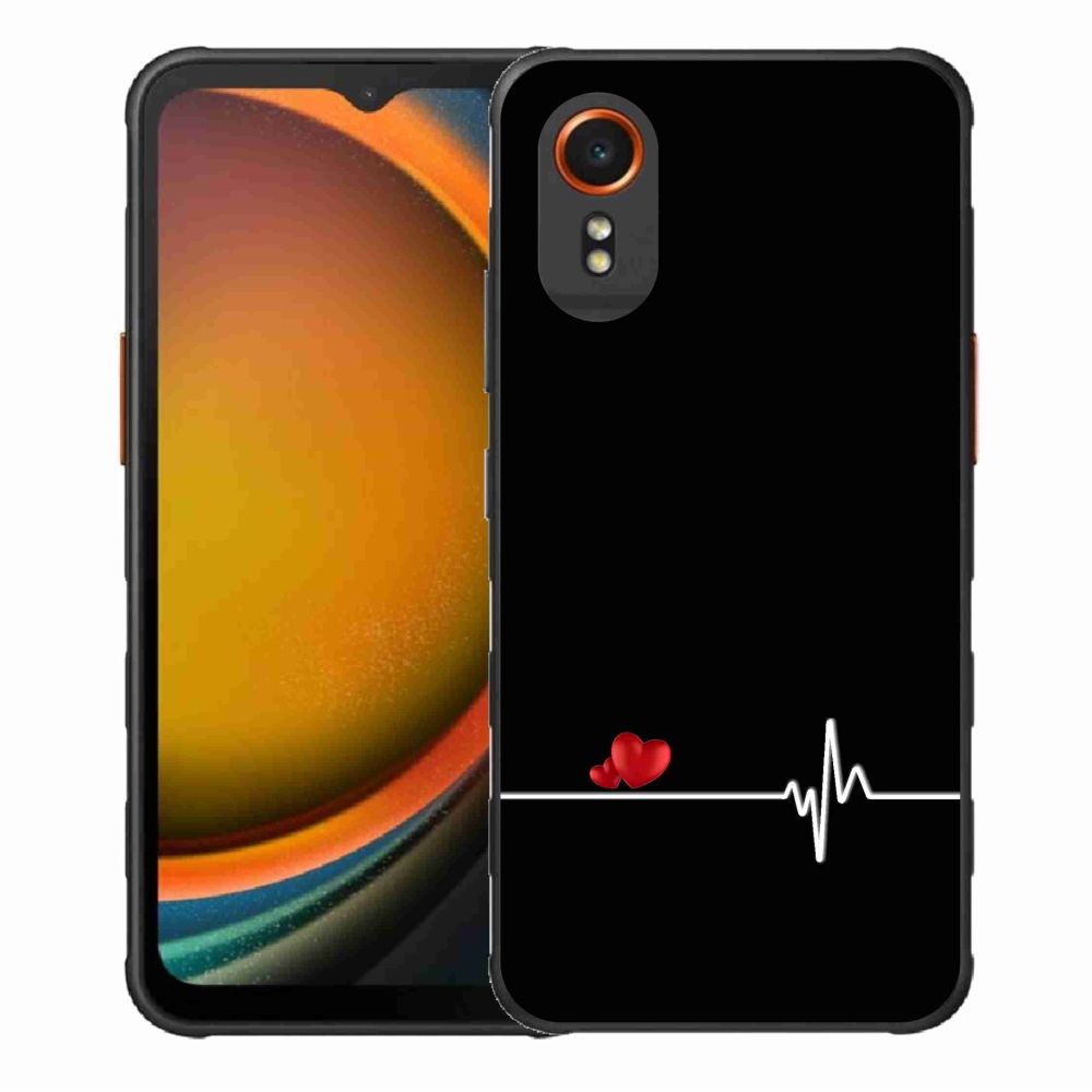 Gél borító mmCase Samsung Galaxy Xcover 7 készülékhez - szív és szívverés fekete háttérrel