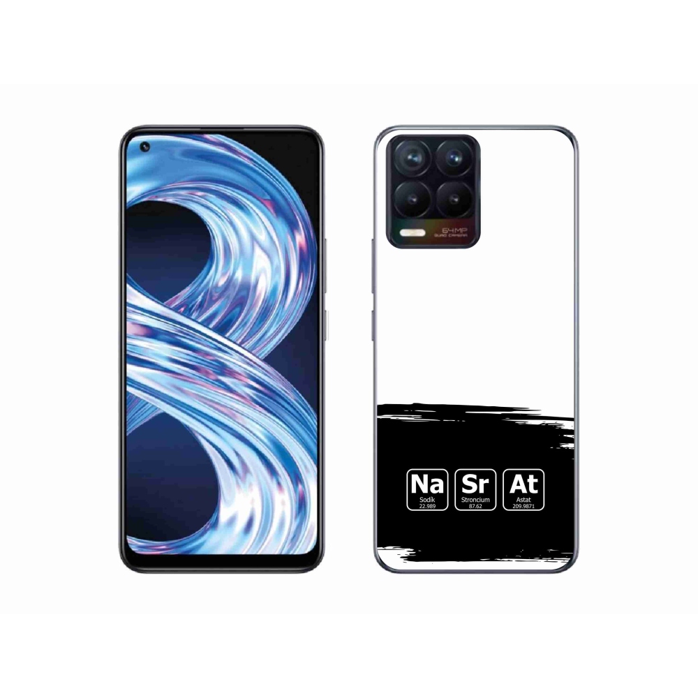 Gél borító mmCase a Realme 8 4G-n - kémiai elemek fekete és fehér háttérrel