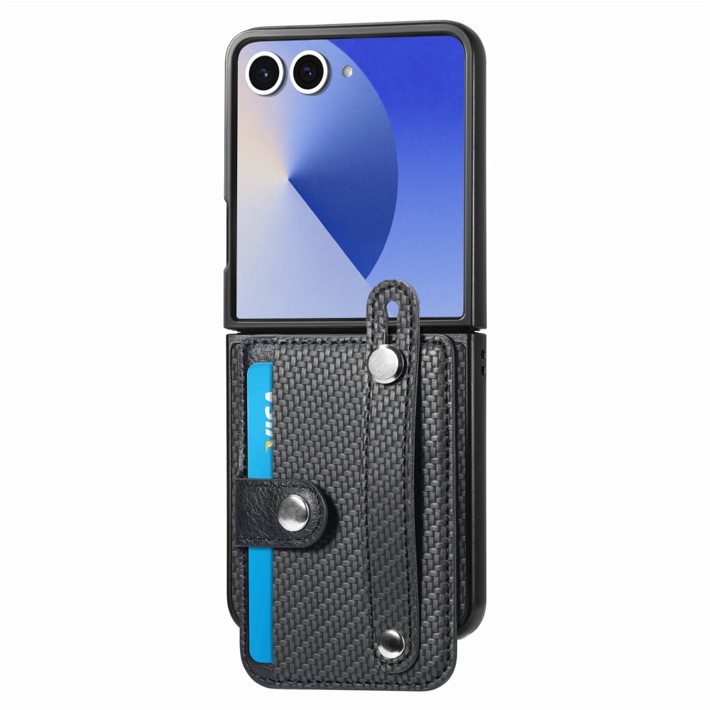 Műanyag borítás műbőrrel a Samsung Galaxy Z Flip7 5G készülékre - fekete