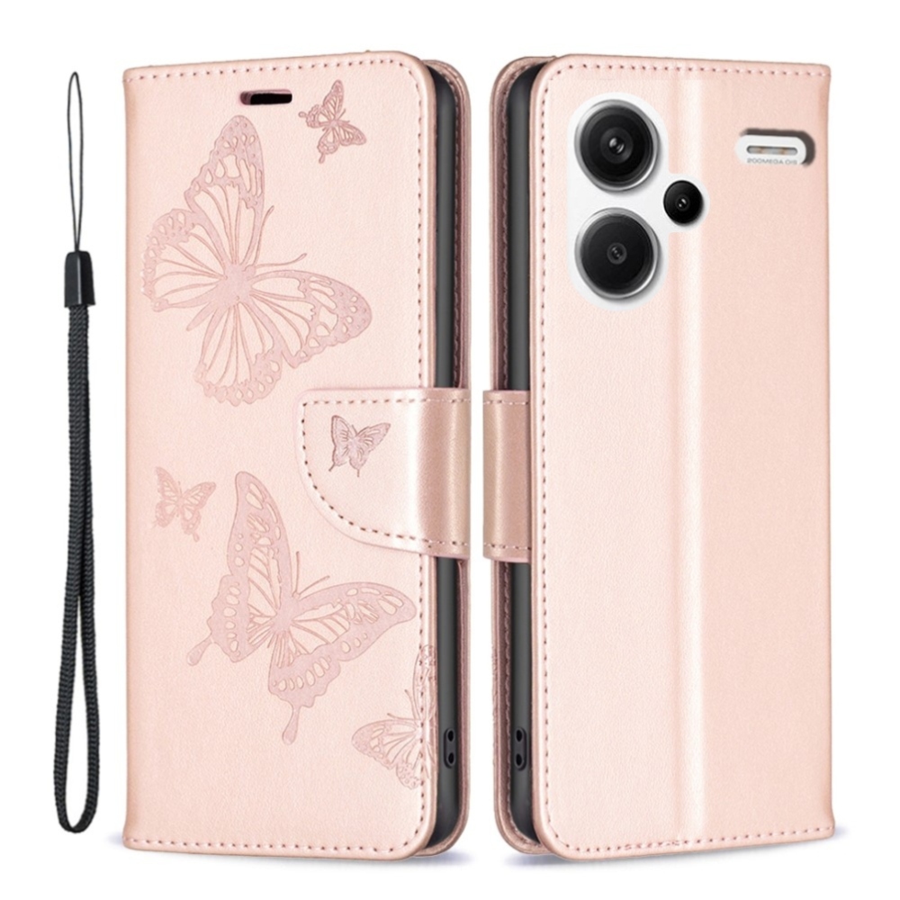 Pillangó könyv tok Xiaomi Redmi Note 13 Pro+ 5G - rózsaarany színben