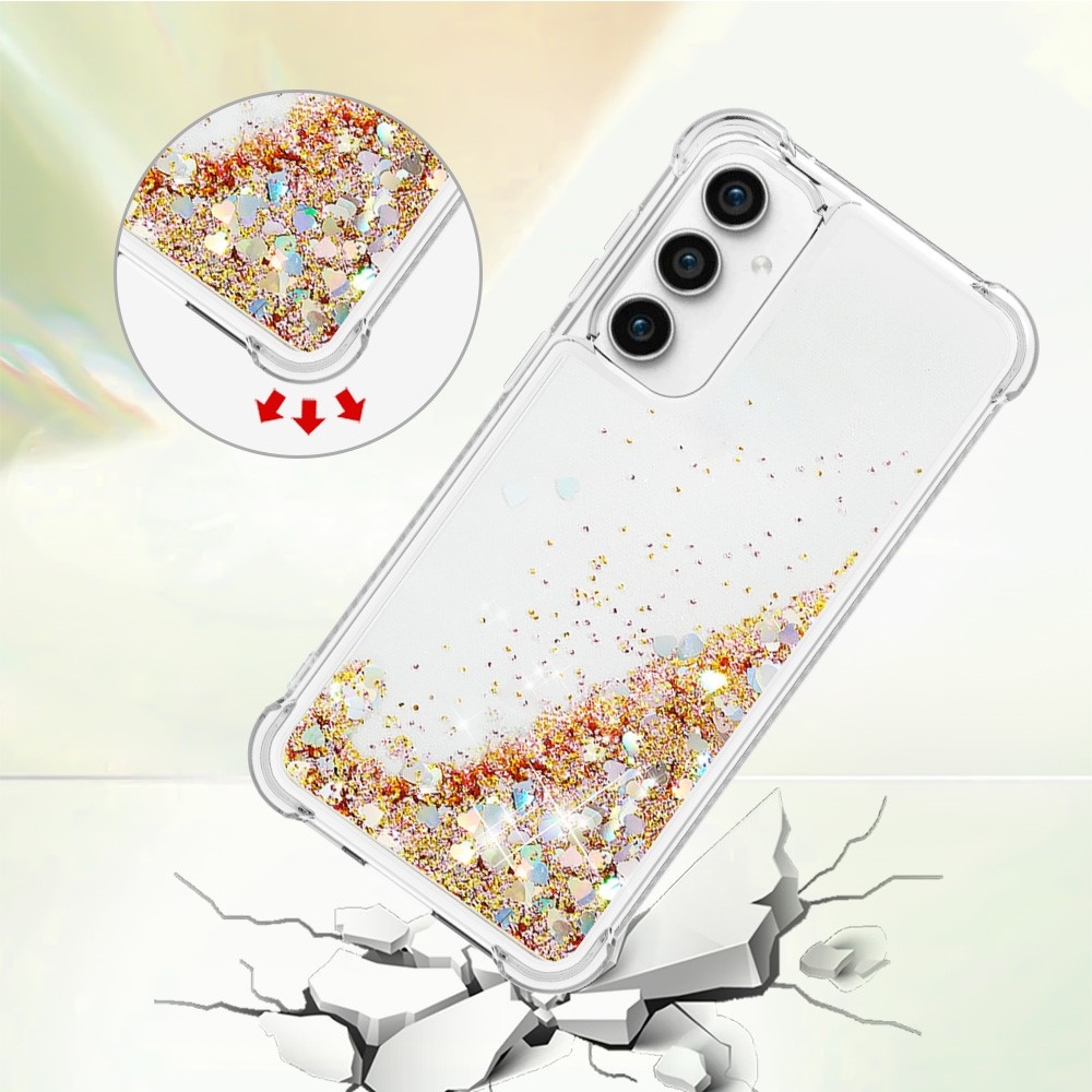 Glitter zselés homokóra tok Samsung Galaxy S23 FE készülékhez - arany/szív