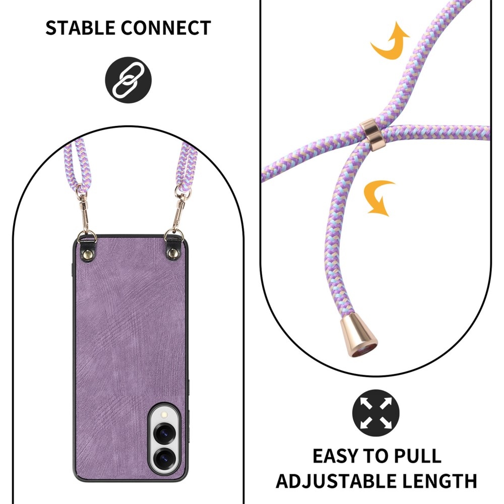 Retro zselés tok zsinórral és műbőrrel Samsung Galaxy S25 Edge készülékhez - lila