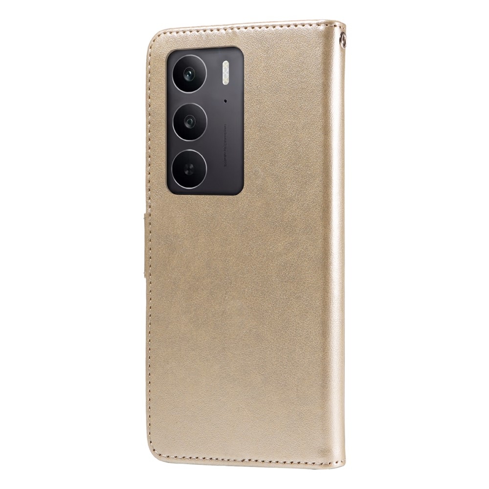 Virágos könyvtáska a Realme 14x 5G/Realme C75 készülékhez - arany színű