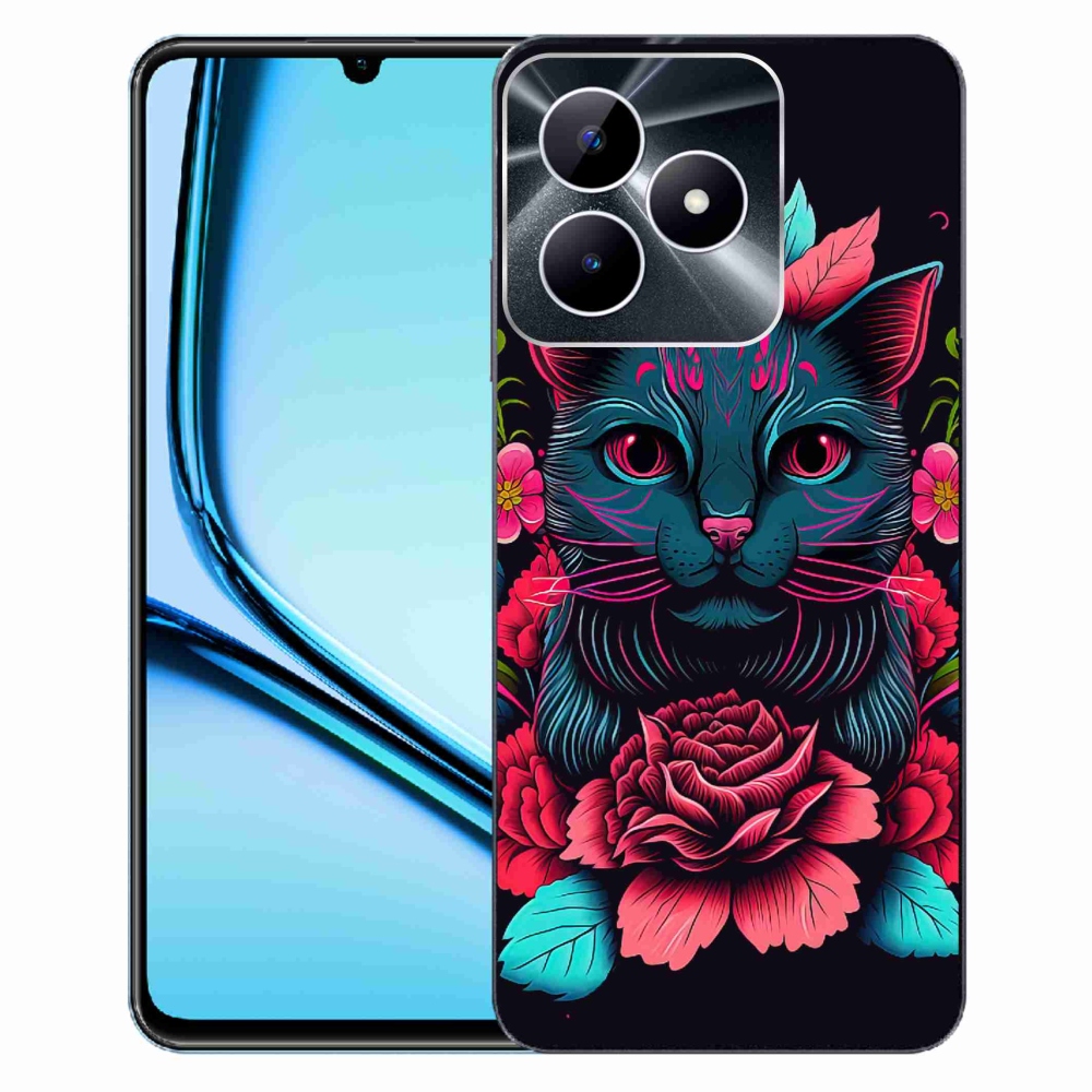 Zselés borító mmCase a Realme Note 50 készülékhez - virágok és macska