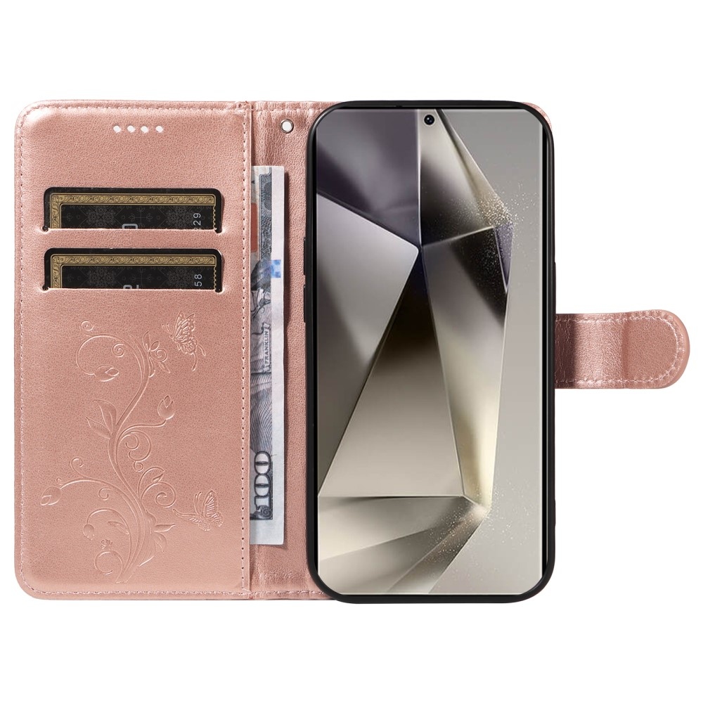 Pillangók könyv tok Samsung Galaxy S25 Ultra készülékhez - rózsaarany