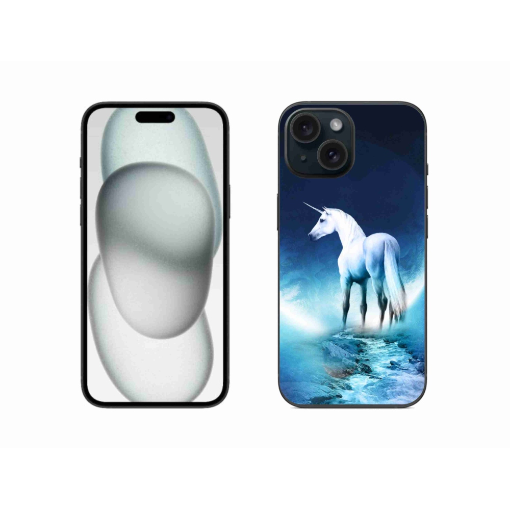 Zselés borítás mmCase iPhone 15 készülékhez - fehér egyszarvú