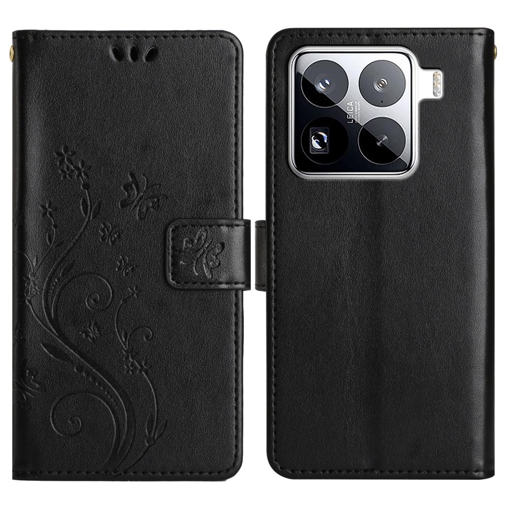 Virágok könyv tok Xiaomi 15 Pro-hoz - fekete