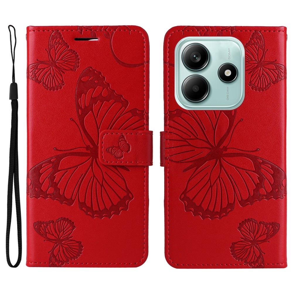 Nagy pillangó könyv tok a Xiaomi Redmi Note 14 5G-hez - piros