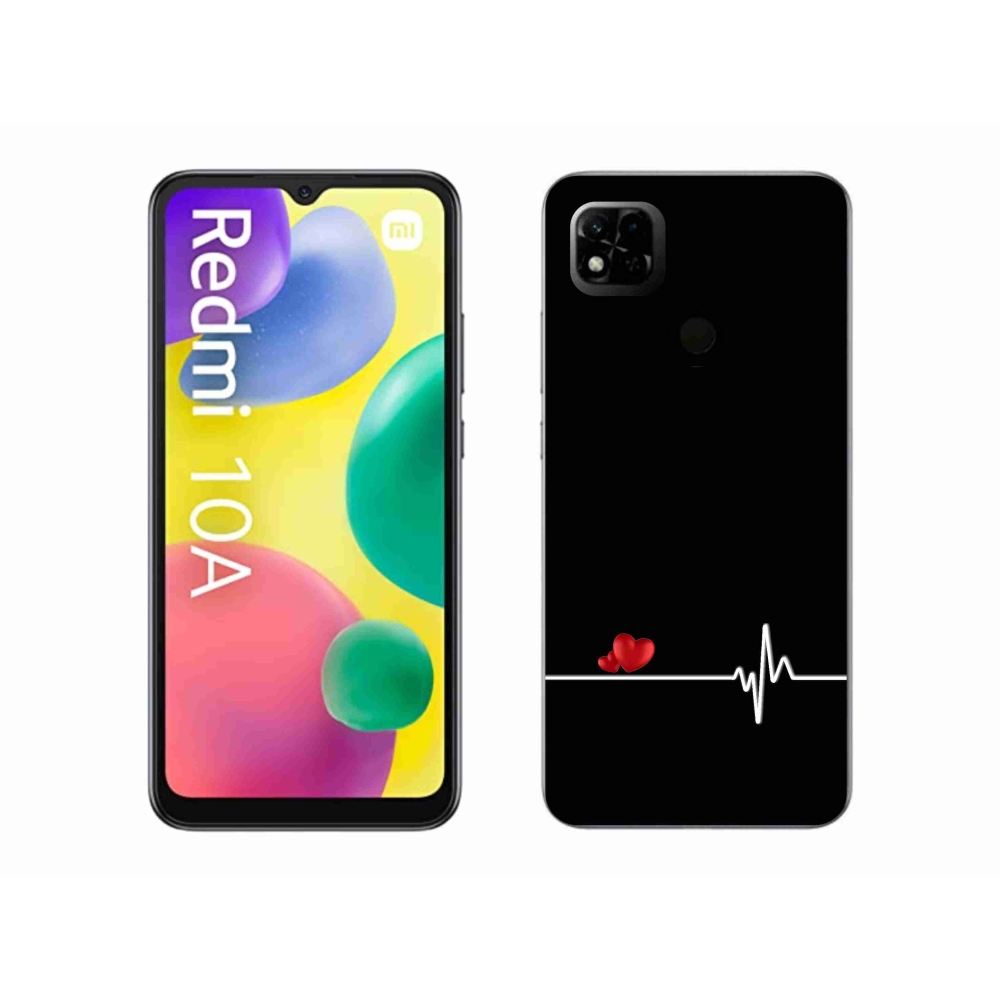 Gél borító mmCase a Xiaomi Redmi 10A számára - szív és szívverés fekete háttérrel