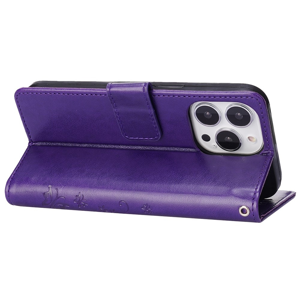 Virágok könyvtáska iPhone 15 Pro készülékhez - sötétlila