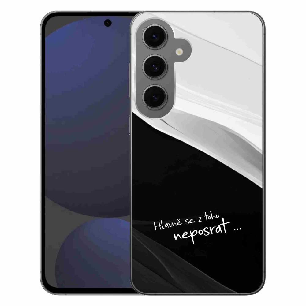 Gél borító mmCase Samsung Galaxy S24 FE készülékhez - vicces szöveg 13 fekete-fehér háttérrel