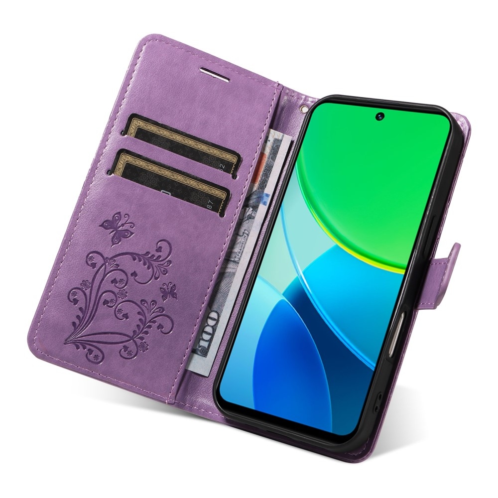 Nagy pillangó könyvtáska Vivo Y19s készülékhez - lila