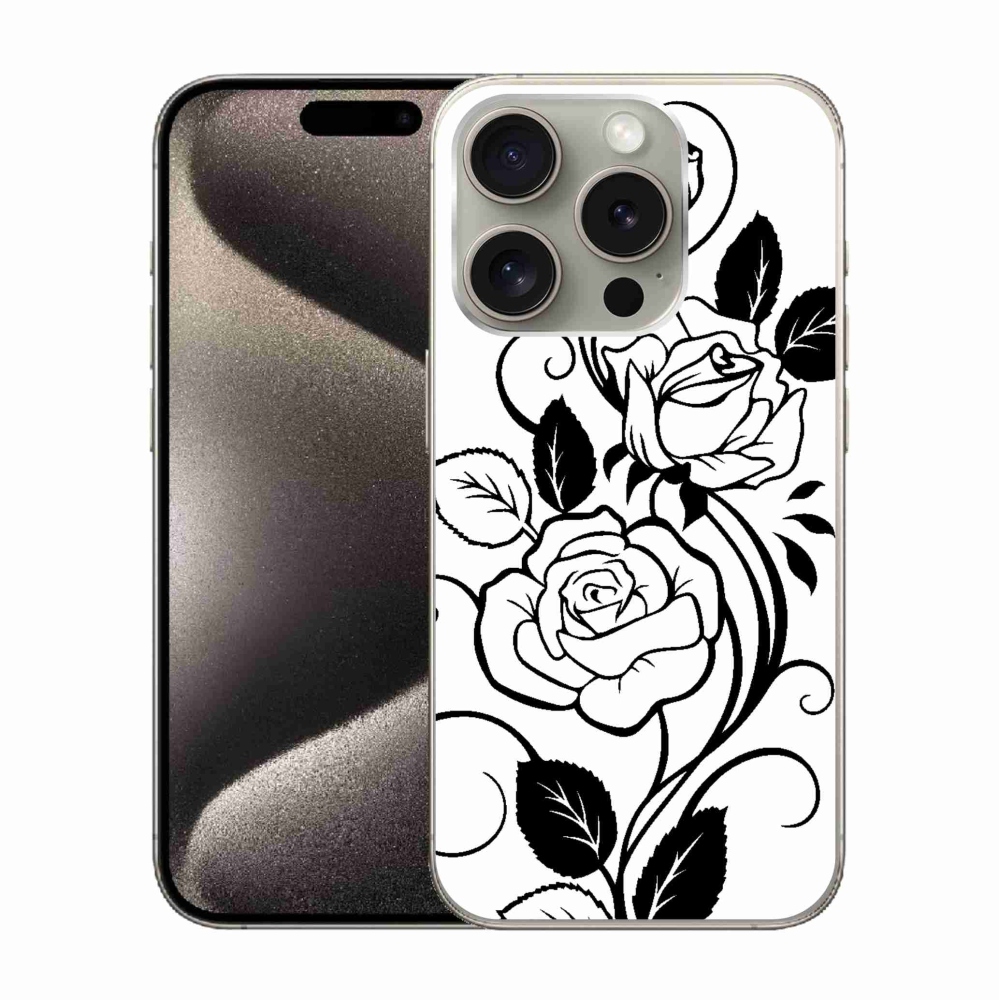 Zselés borítás mmCase iPhone 15 Pro készülékhez - fekete és fehér rózsa