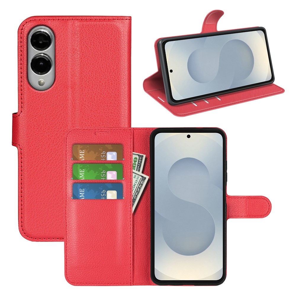 Litchi könyv tok Samsung Galaxy S25 Edge készülékhez - piros