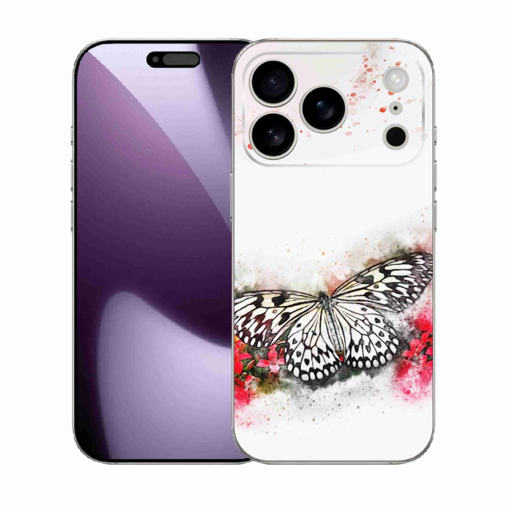 Zselés borítás mmCase iPhone 17 Pro készülékhez - fekete-fehér pillangó