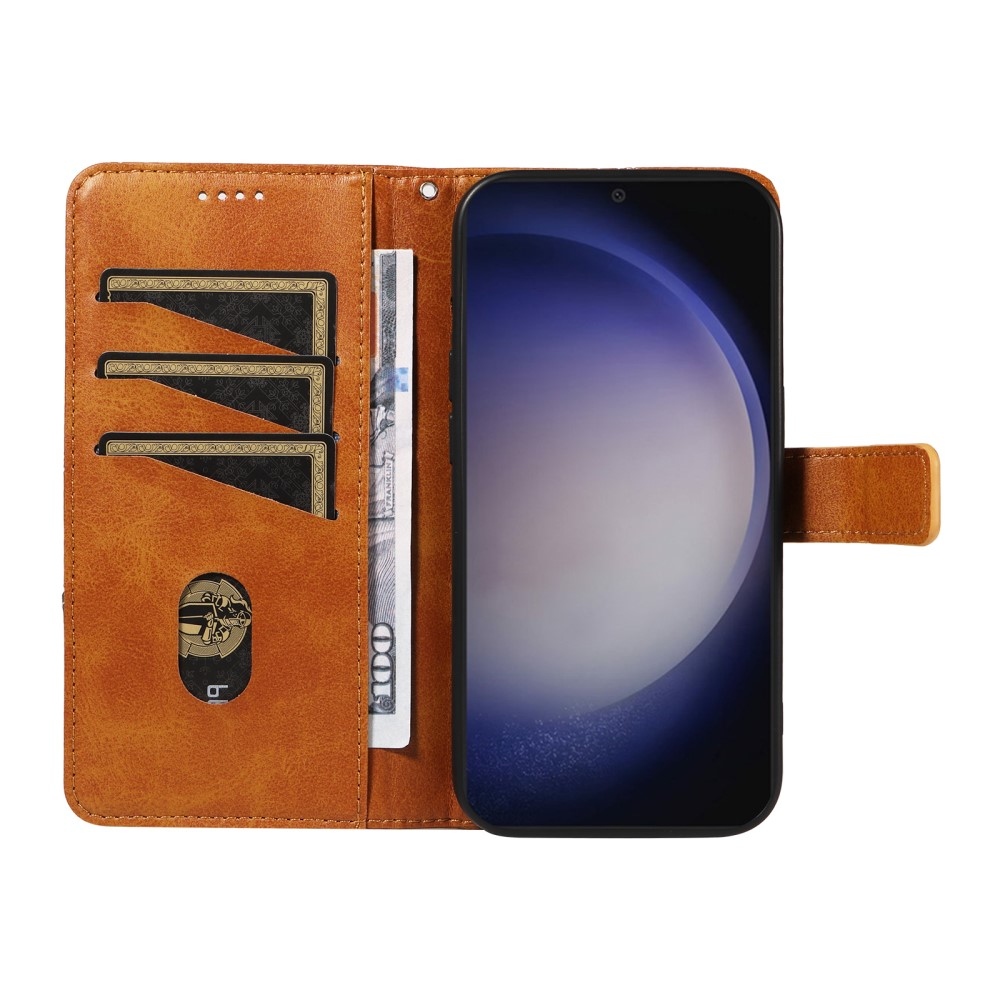 Háromszög alakú könyvtáska Samsung Galaxy S24+/S25+ készülékhez - barna