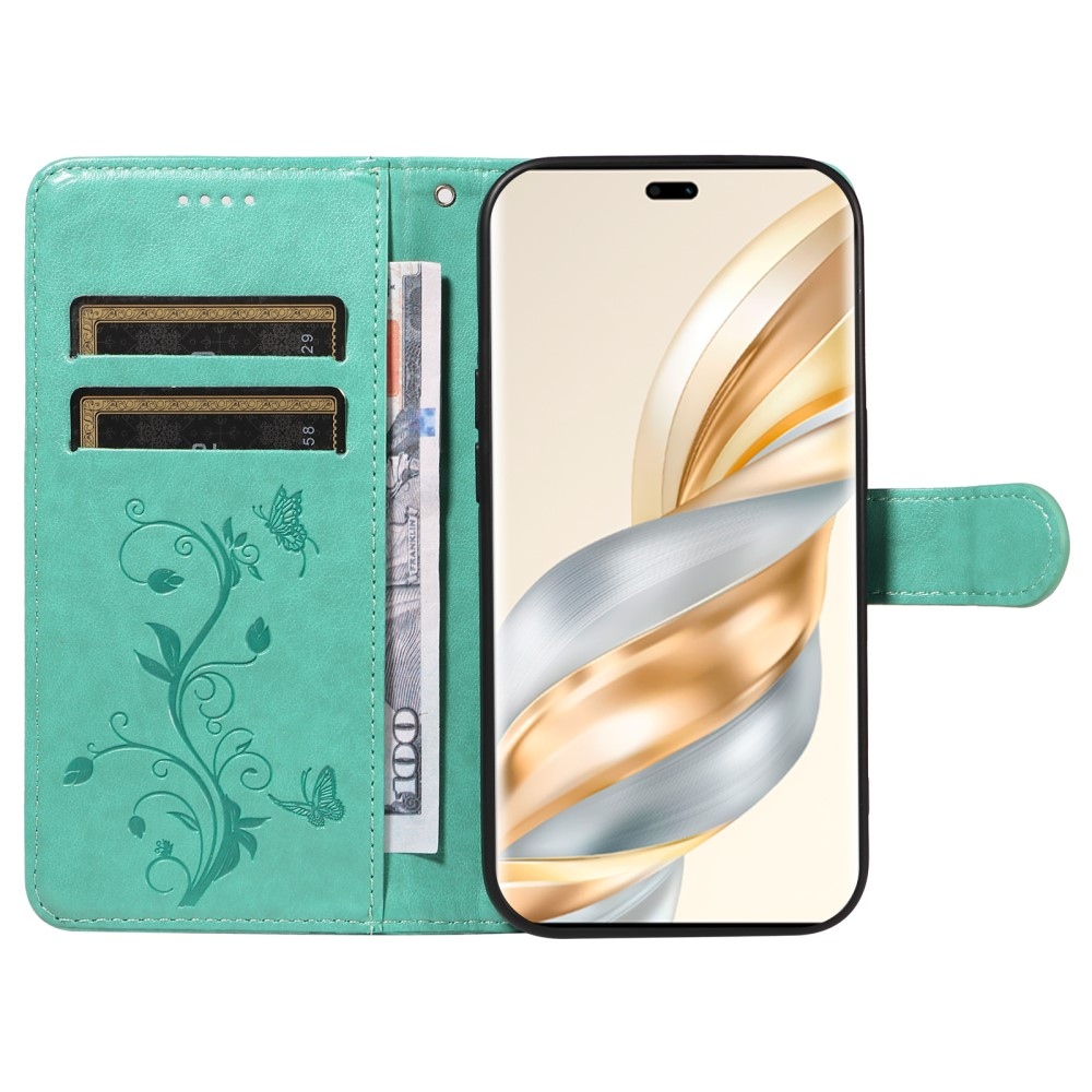 Virágok könyvtáska Honor Magic 7 Lite 5G-hez - zöld