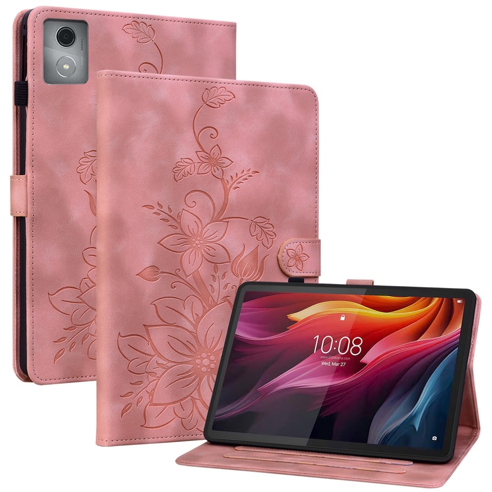 Virágok záró tok Lenovo Tab K11 Plushoz - rózsaszín