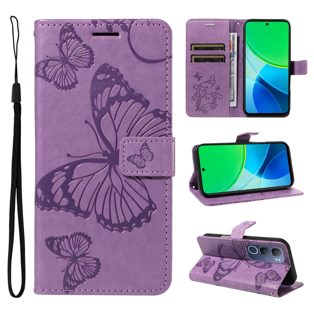Nagy pillangó könyvtáska Vivo Y19s készülékhez - lila