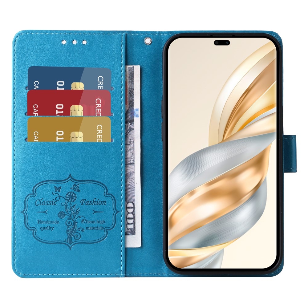 Virágos könyv tok a Honor Magic 7 Lite 5G számára - kék