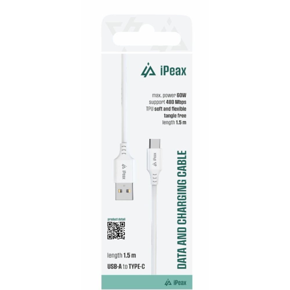 iPEAX TPU kábel USB-A / USB-C 1.5M, USB 2.0 - fehér
