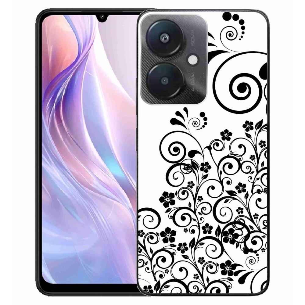 Gél borítás mmCase a Xiaomi Redmi 13C 5G-hez - fekete és fehér virágminták