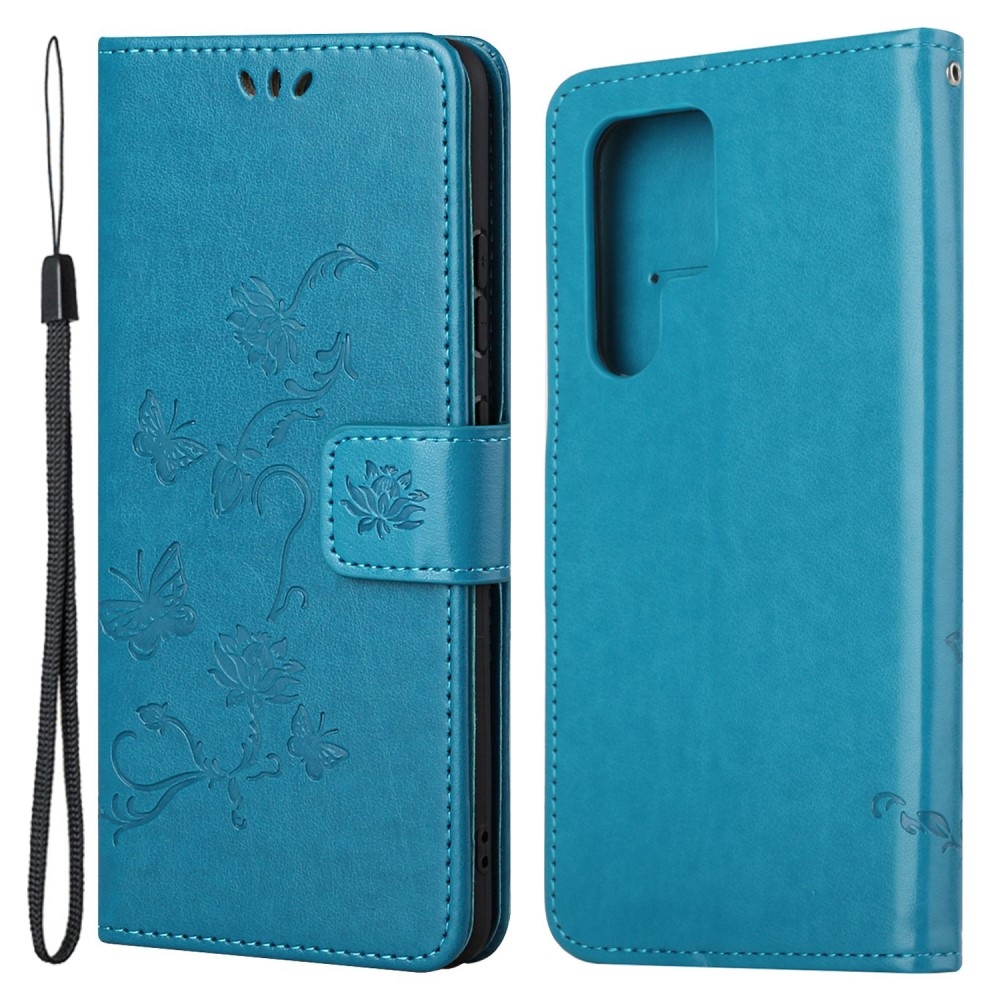 Virágos könyv tok Samsung Galaxy S24 Ultra készülékhez - kék