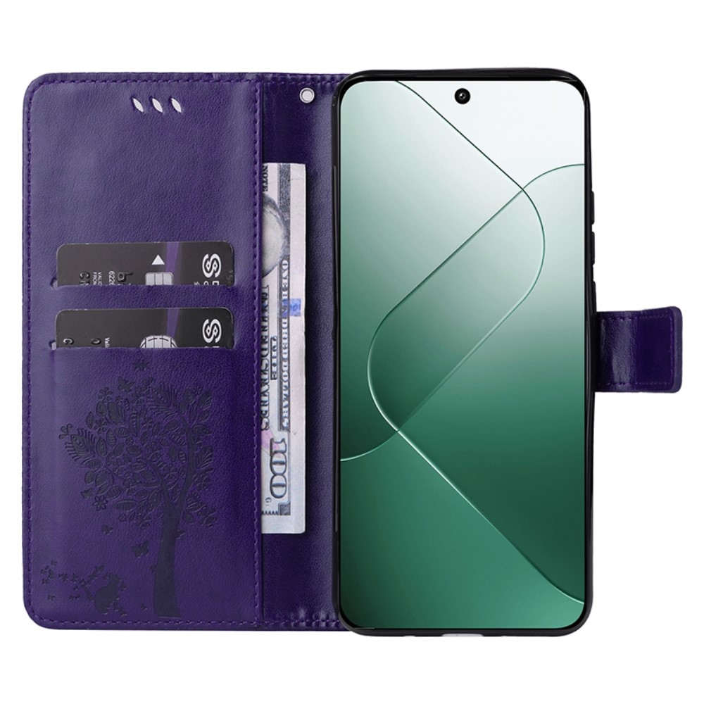 Fák könyv tok Xiaomi 14 - sötét lila