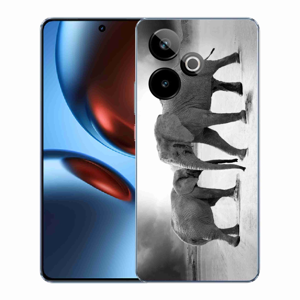 Rugalmas zselés tok mmCase képpel a Realme GT 7 5G/GT 7T 5G számára - fekete és fehér elefántok