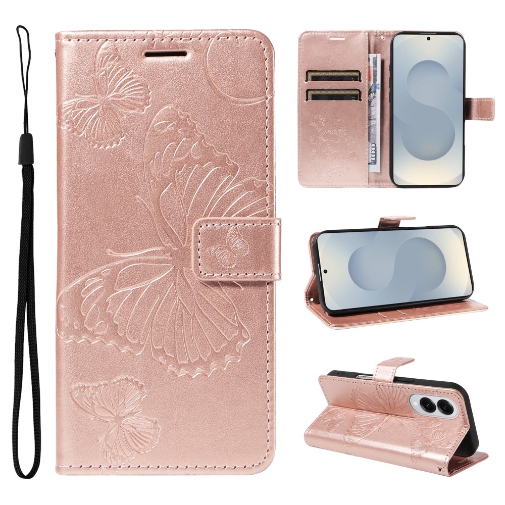 Nagy pillangó könyv tok Samsung Galaxy S25 Edge készülékhez - rózsaarany