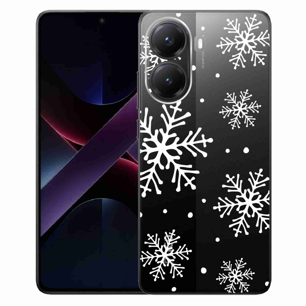 Gél borítás mmCase a Xiaomi Poco X7 Pro 5G számára - fehér pelyhek átlátszó háttéren