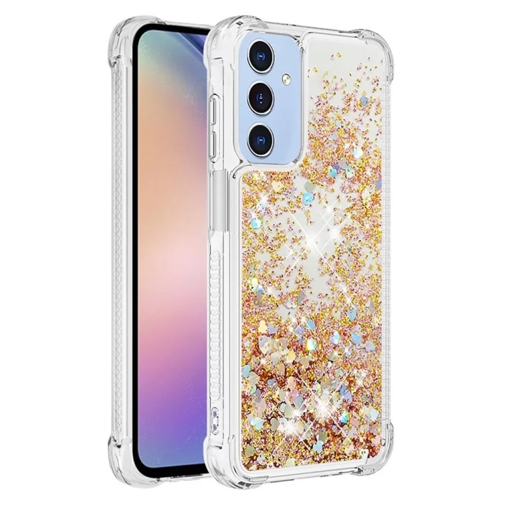 Glitter zselés homokóra tok Samsung Galaxy A15 4G/5G - arany/szív