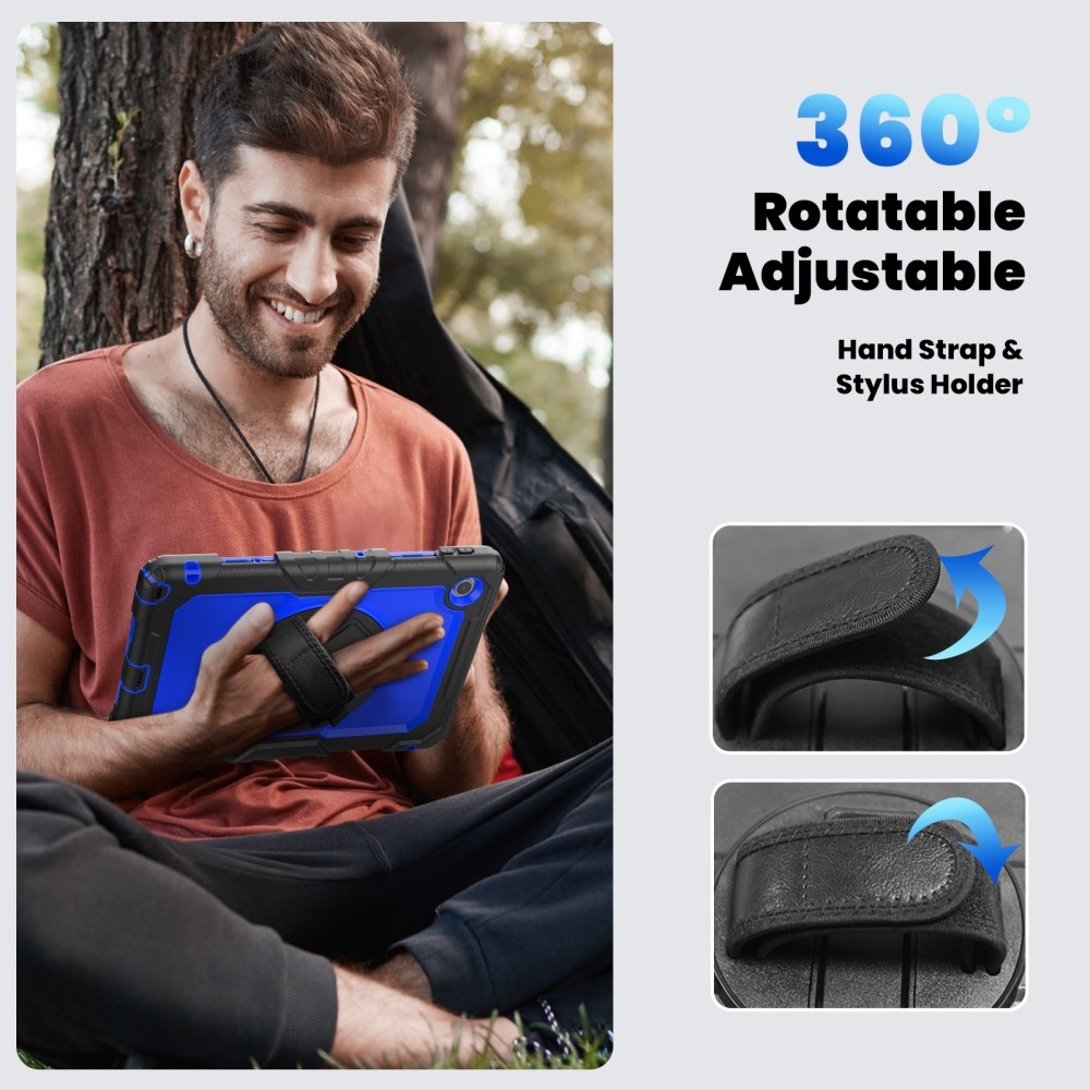 Strap Tartós borító kéztartóval és vállpánttal Lenovo Tab 10.1 (2025) - Fekete/Kék