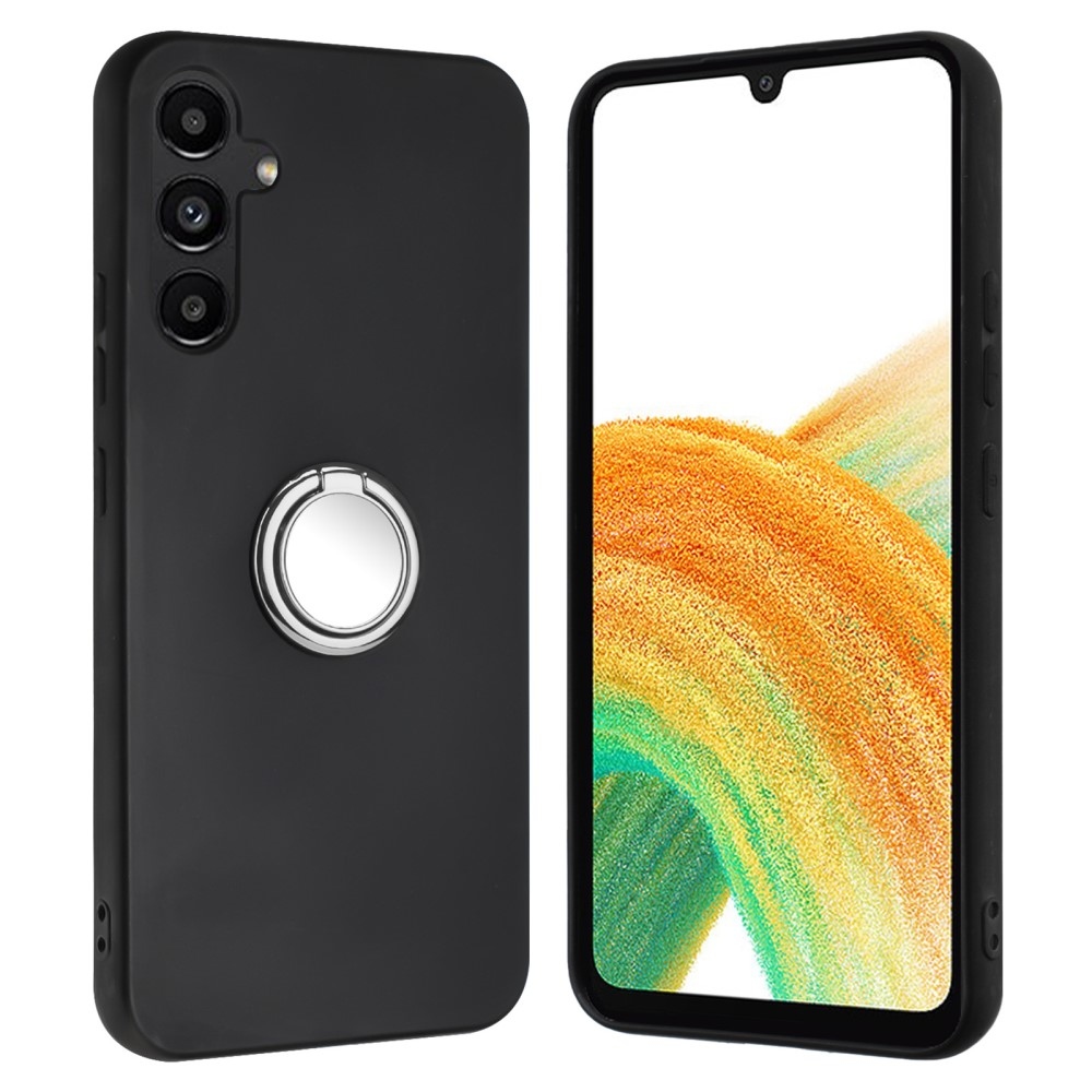 Matt zselés tok ujjgyűrűvel Samsung Galaxy M15 5G készülékhez - fekete/ezüst