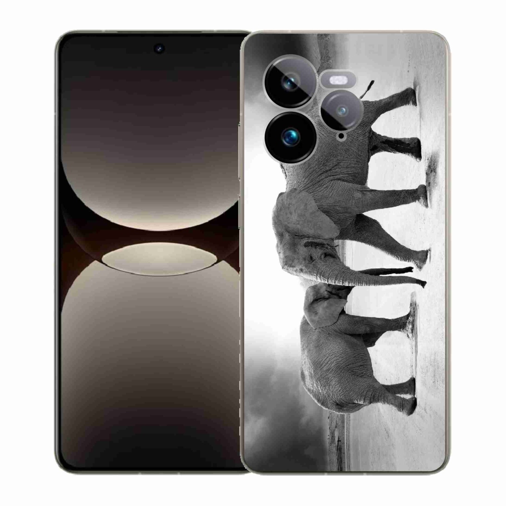 Gél borítás mmCase a Realme GT 7 Pro 5G készülékhez - fekete és fehér elefántok
