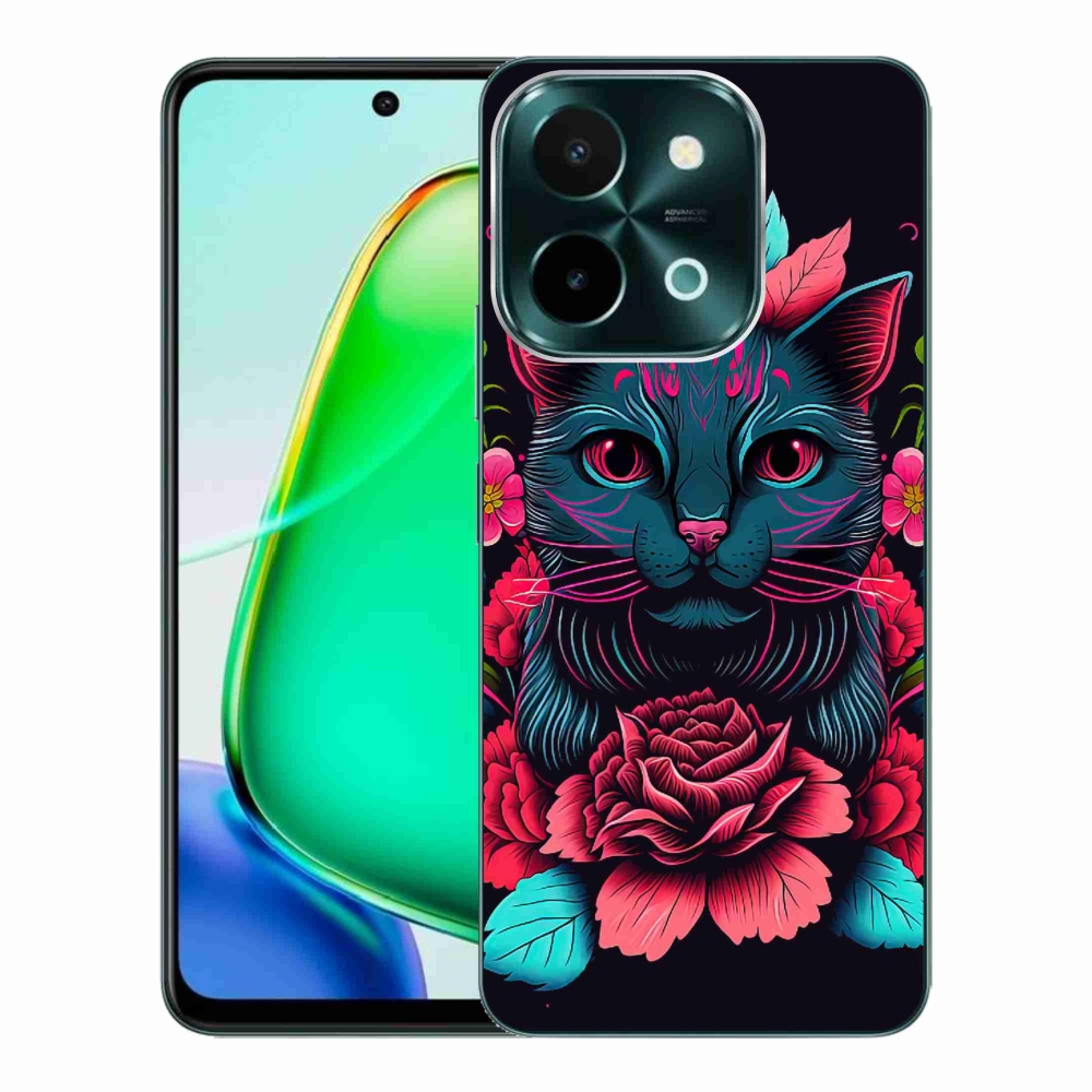 Zselés borító mmCase a Vivo Y28-hoz - virágok és macska
